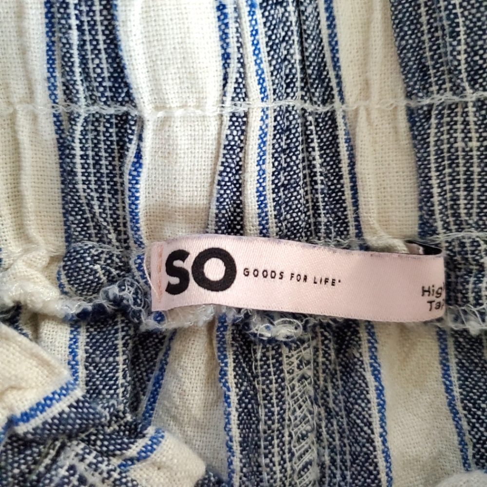 High Rise Blue & Ivory Stripe Linen  High-Rise Pant Tapered - Size XS - Picture 8 of 9